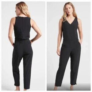 ATHLETA womens Brooklyn Jumpsuit size US 12 solid Black sleeveless V-neck